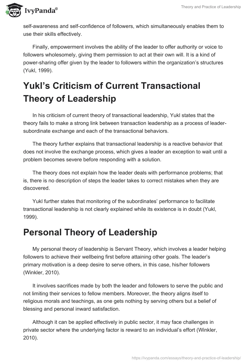 Theory and Practice of Leadership. Page 2