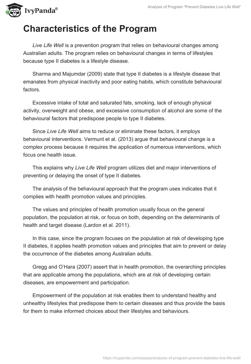 Analysis of Program “Prevent Diabetes Live Life Well”. Page 3
