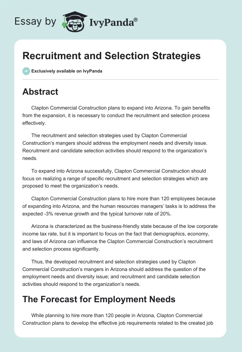 Recruitment and Selection Strategies. Page 1