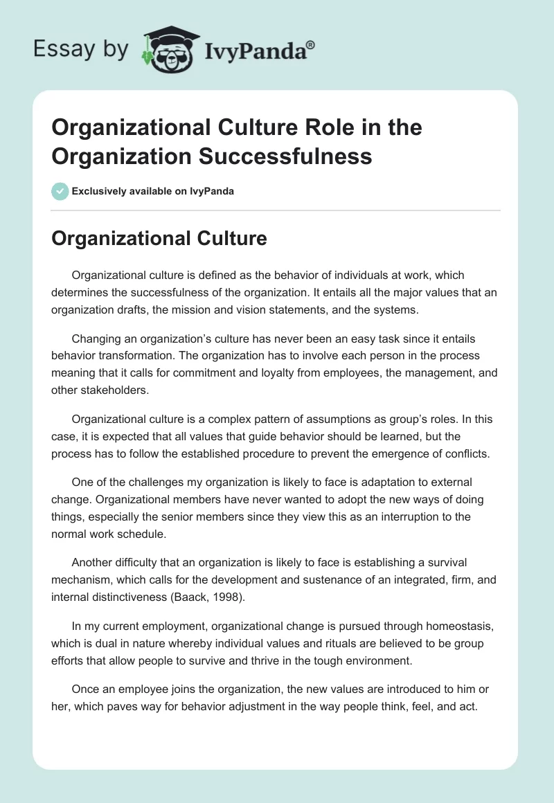 Organizational Culture Role in the Organization Successfulness. Page 1