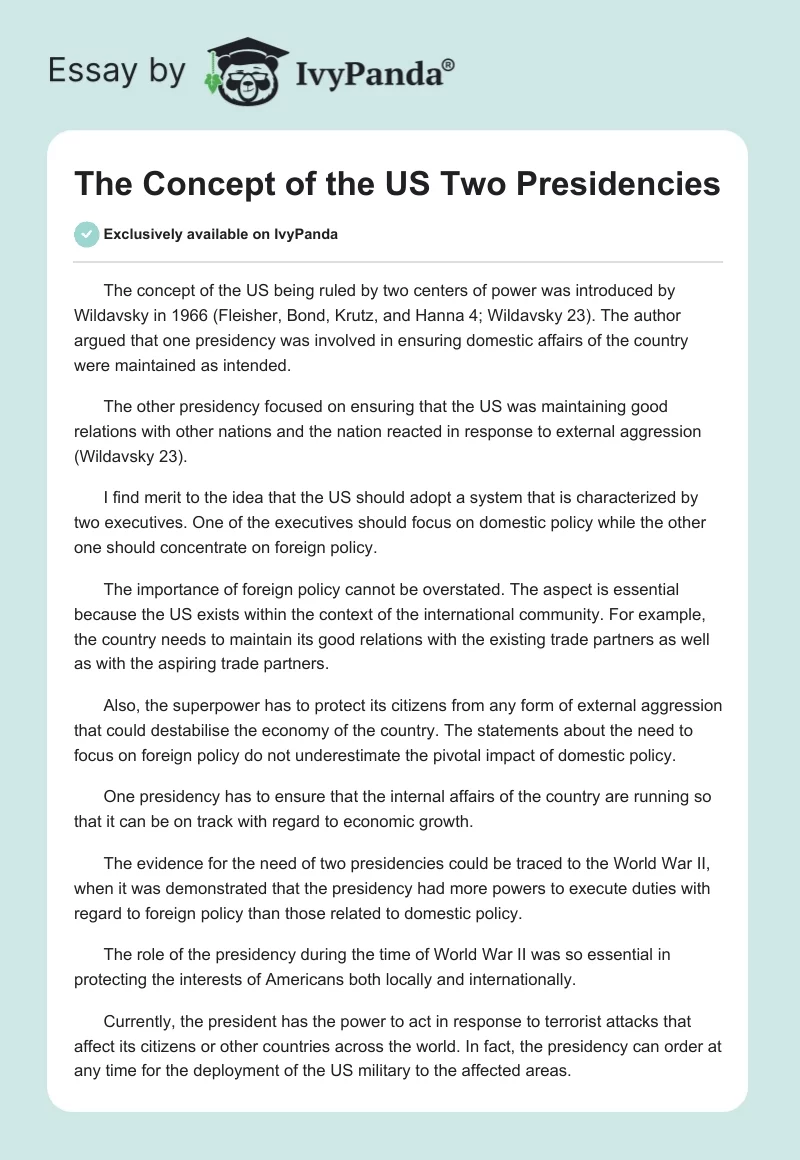 The Concept of the US Two Presidencies. Page 1