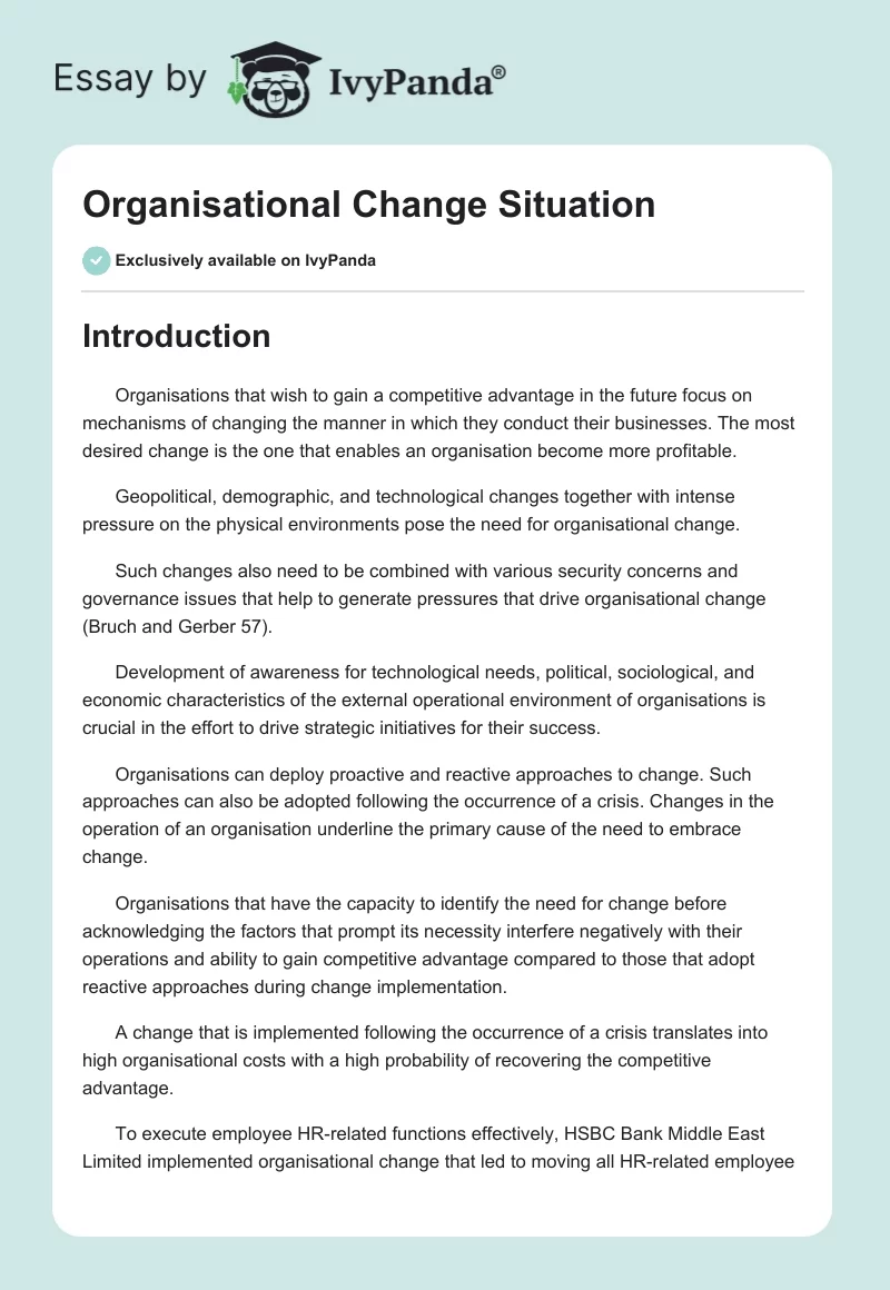 Organisational Change Situation. Page 1