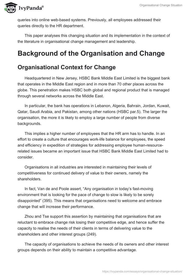 Organisational Change Situation. Page 2