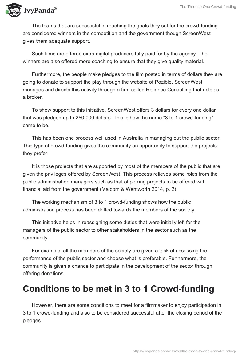 The Three to One Crowd-funding. Page 3