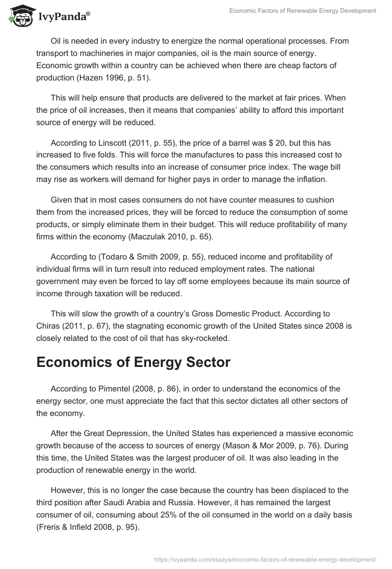 Economic Factors of Renewable Energy Development. Page 2