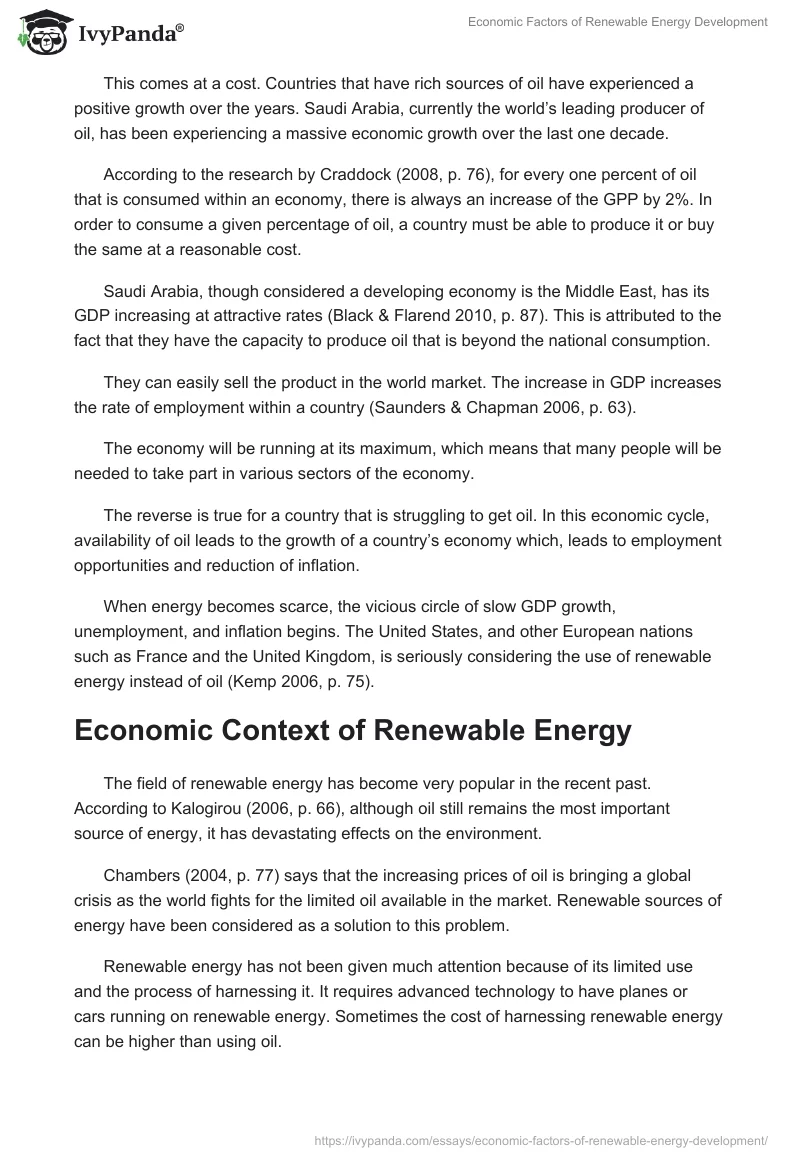 Economic Factors of Renewable Energy Development. Page 3
