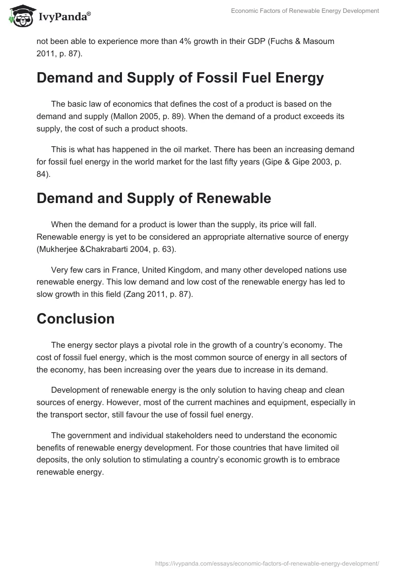 Economic Factors of Renewable Energy Development. Page 5