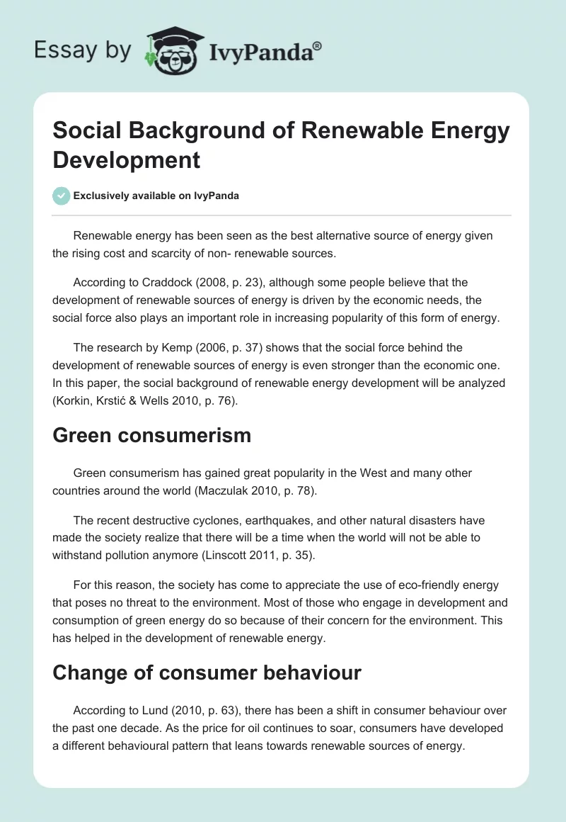 Social Background of Renewable Energy Development. Page 1