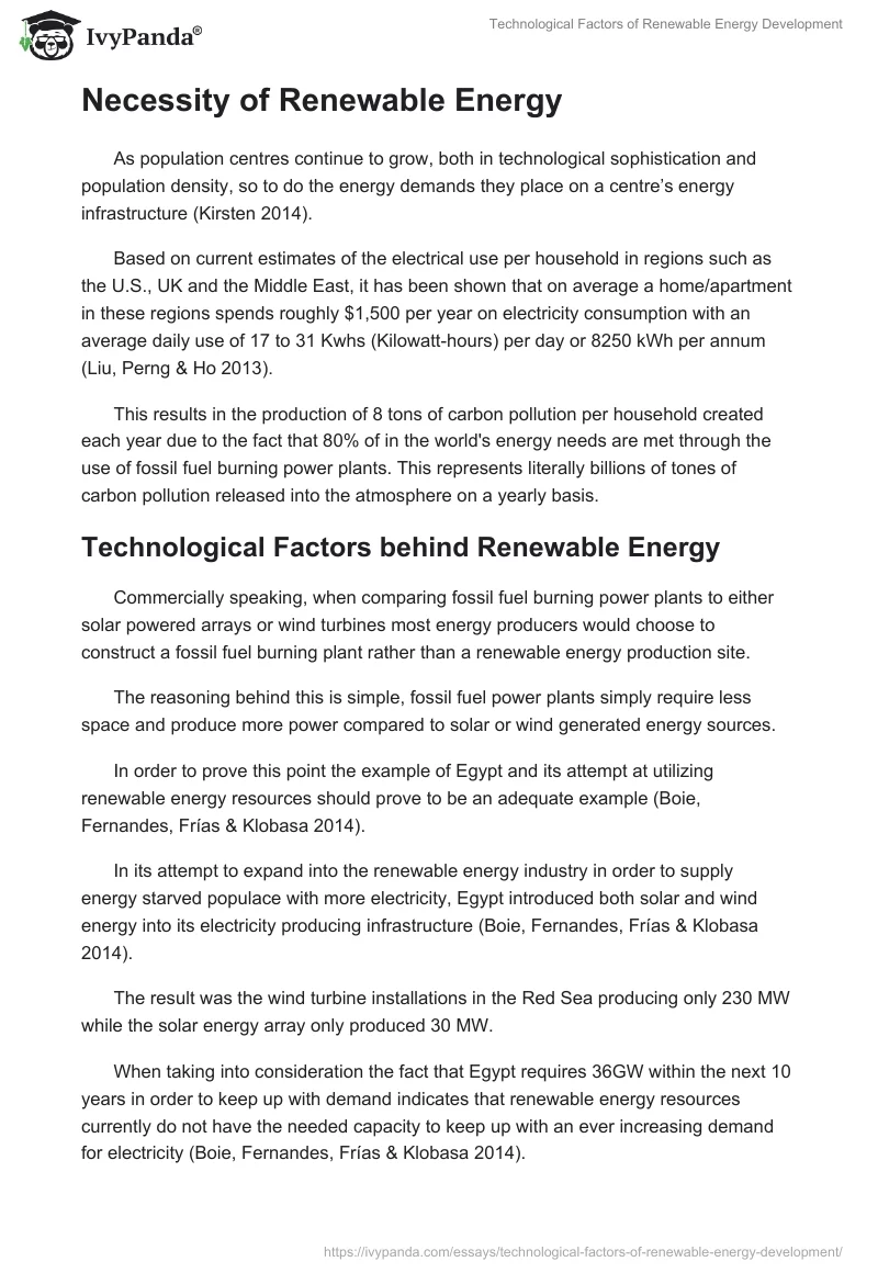 Technological Factors of Renewable Energy Development. Page 2