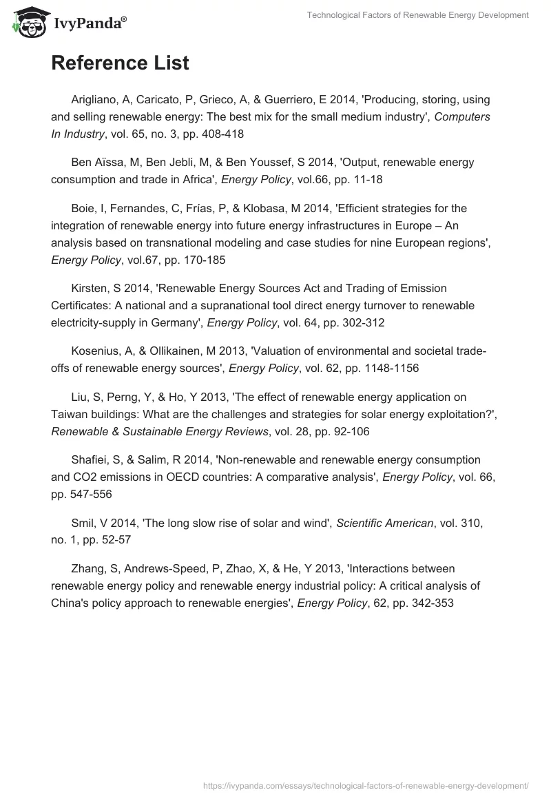 Technological Factors of Renewable Energy Development. Page 4