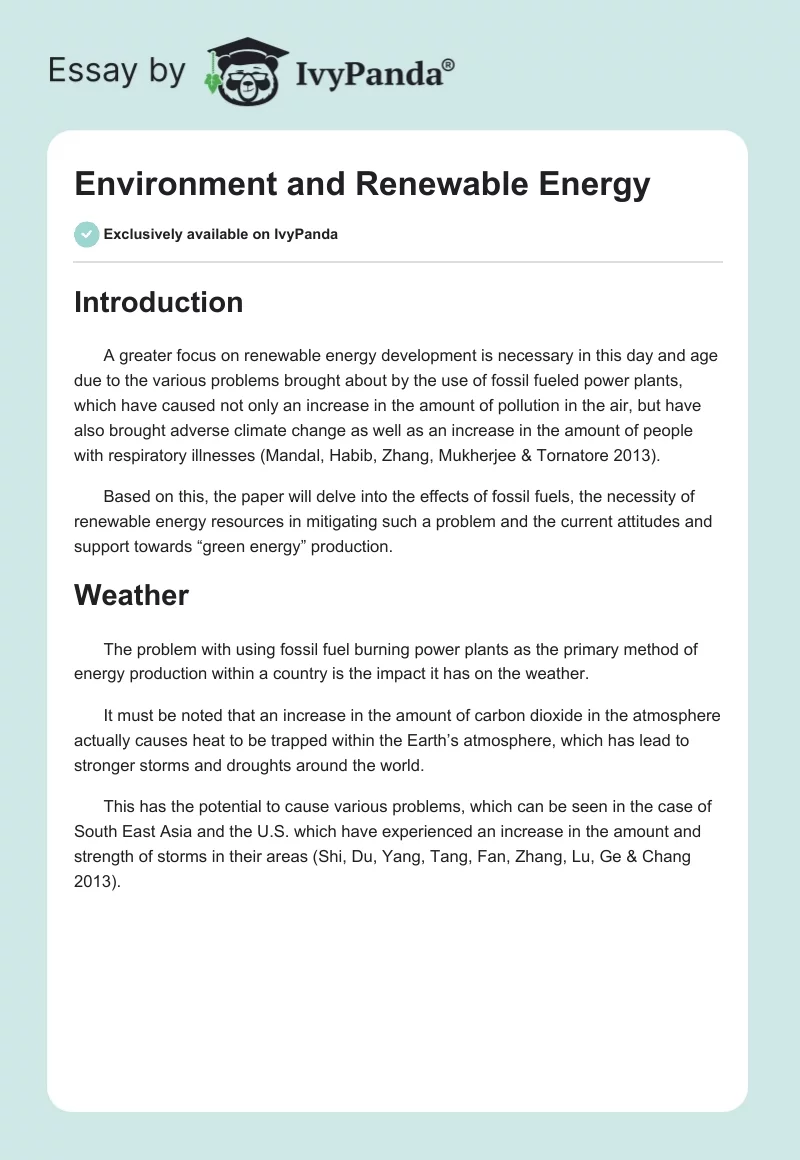 Environment and Renewable Energy. Page 1