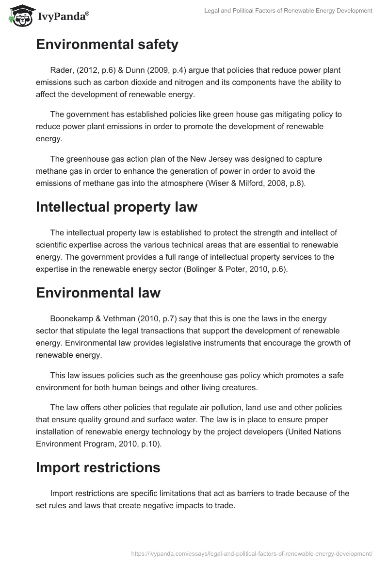 Legal and Political Factors of Renewable Energy Development. Page 2