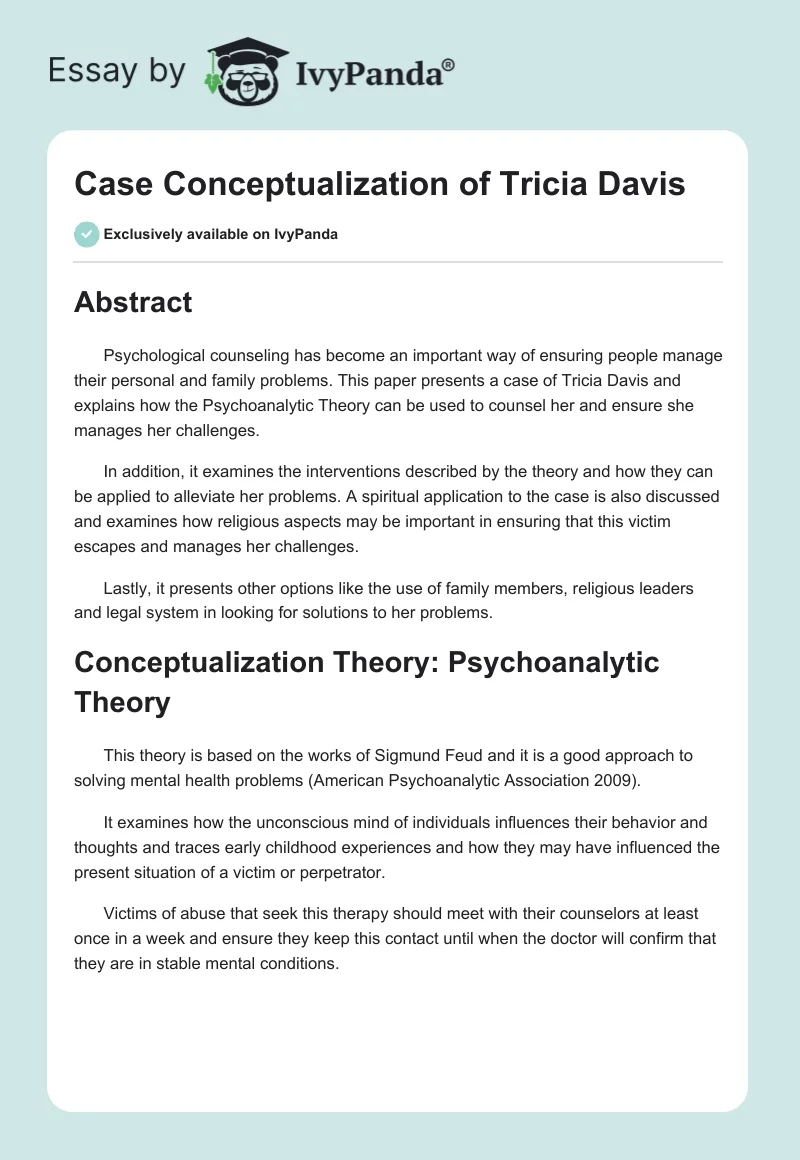 Case Conceptualization of Tricia Davis. Page 1