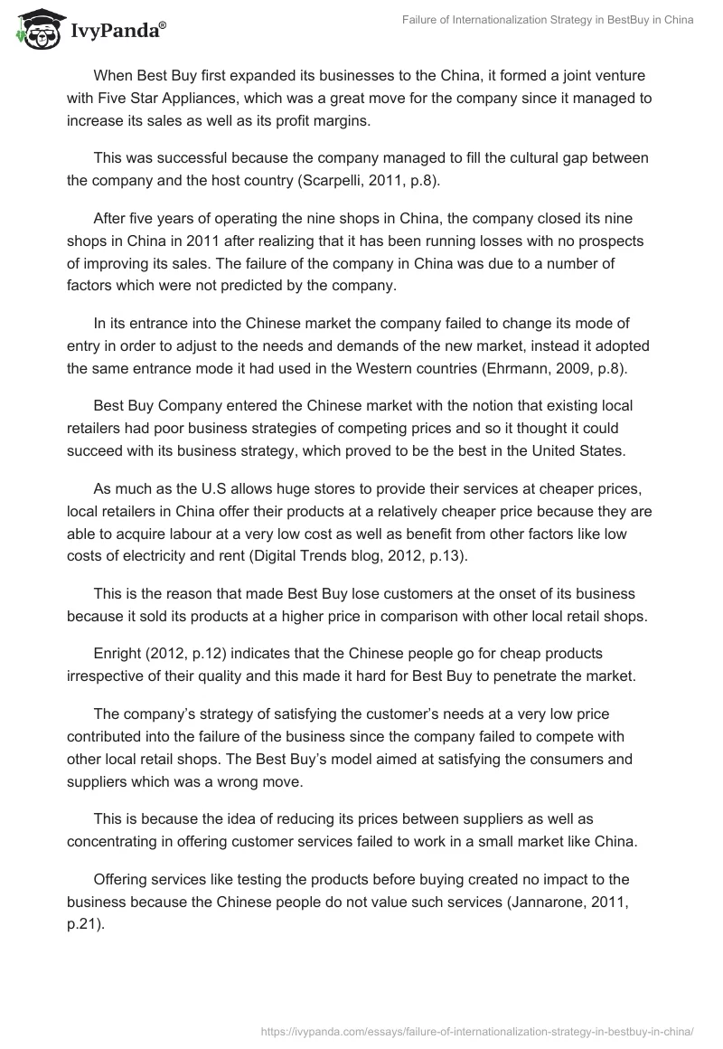 Failure of Internationalization Strategy in BestBuy in China. Page 5
