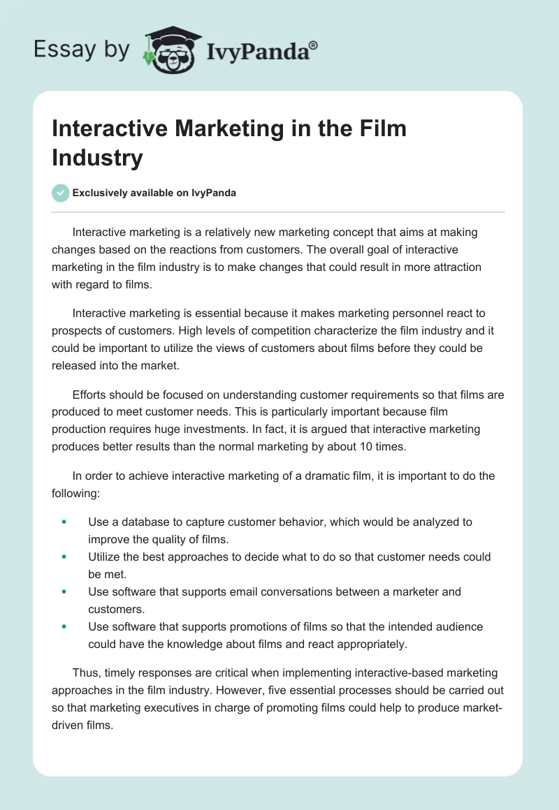 Interactive Marketing in the Film Industry. Page 1