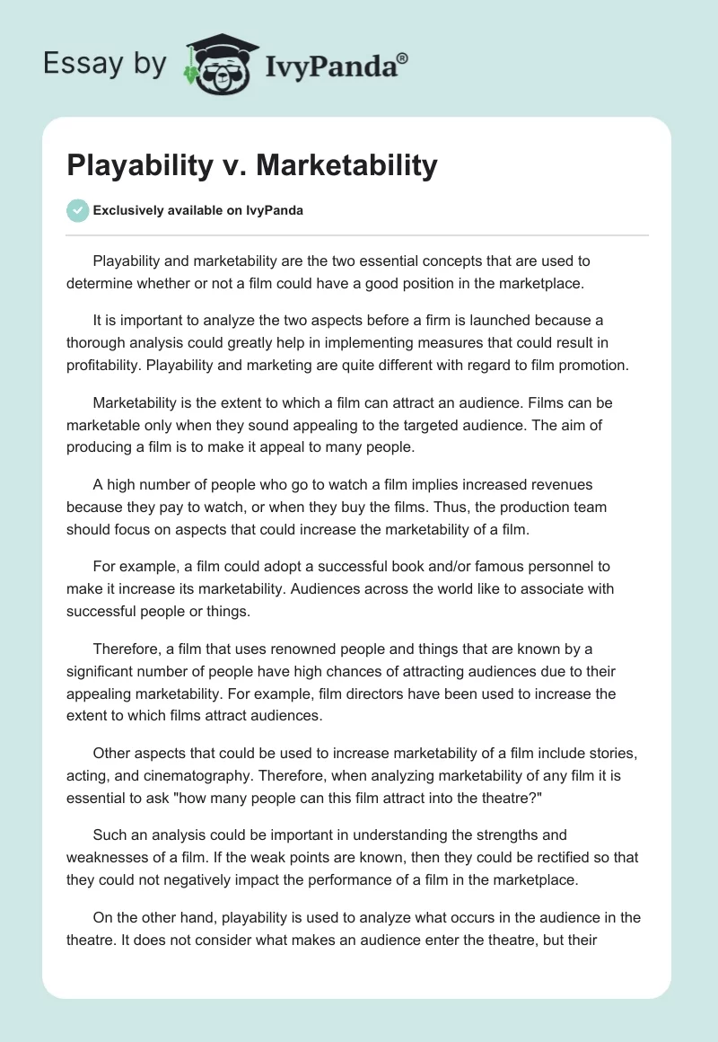 Playability v. Marketability. Page 1