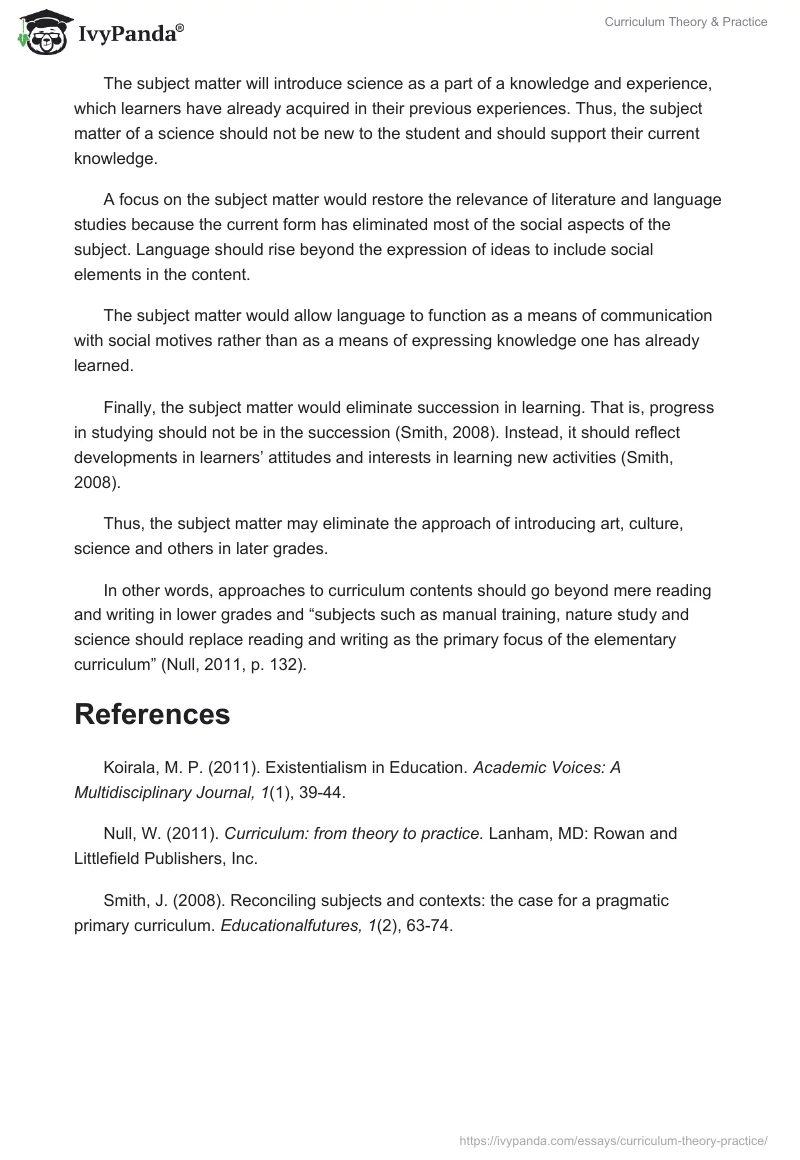 Curriculum Theory & Practice - 1492 Words | Essay Example