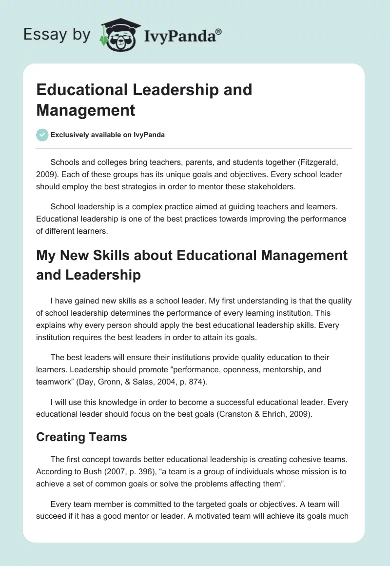 Educational Leadership and Management. Page 1