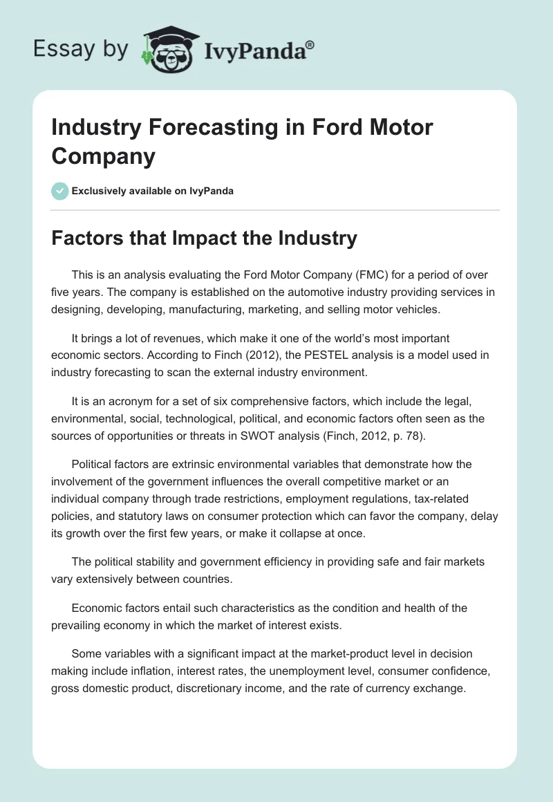 Industry Forecasting in Ford Motor Company. Page 1