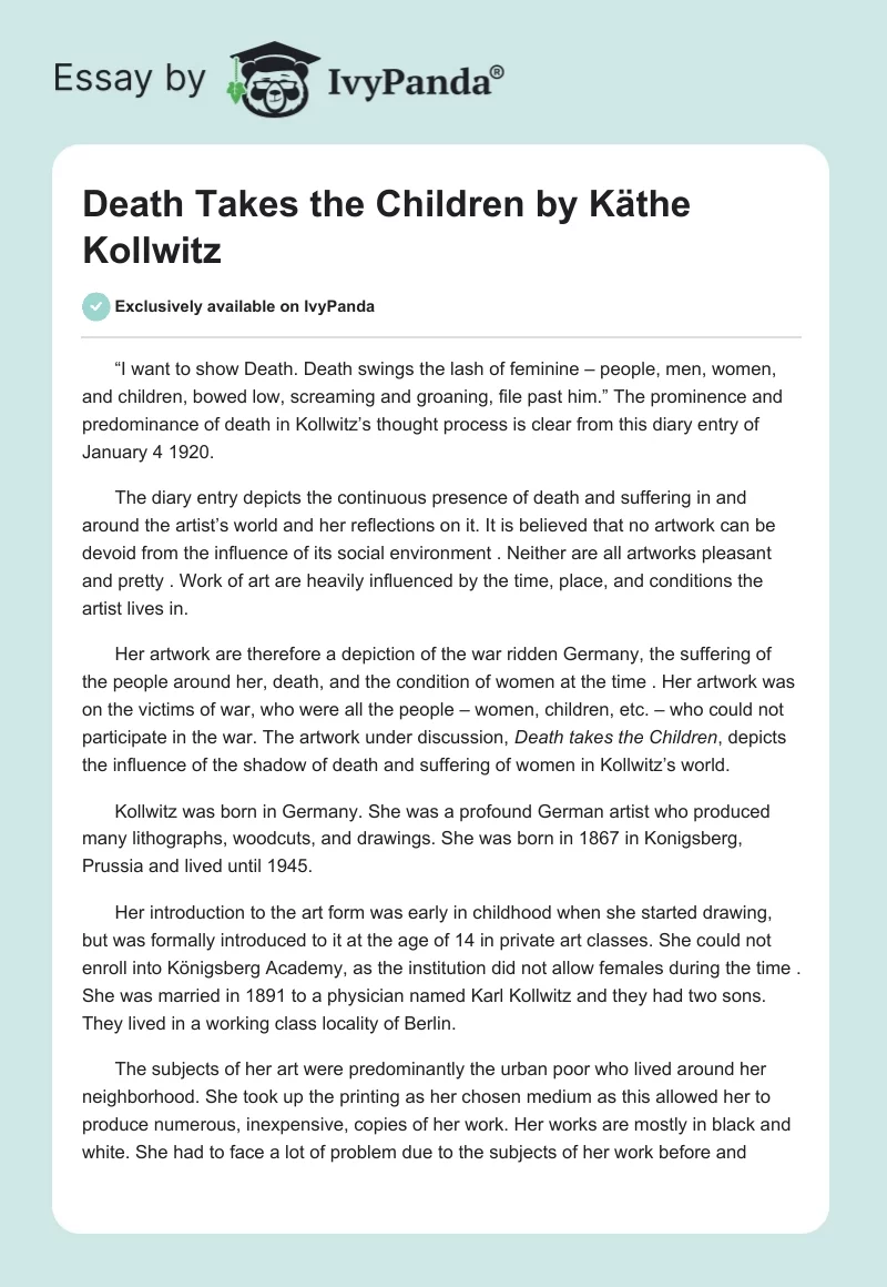 "Death Takes the Children" by Käthe Kollwitz. Page 1