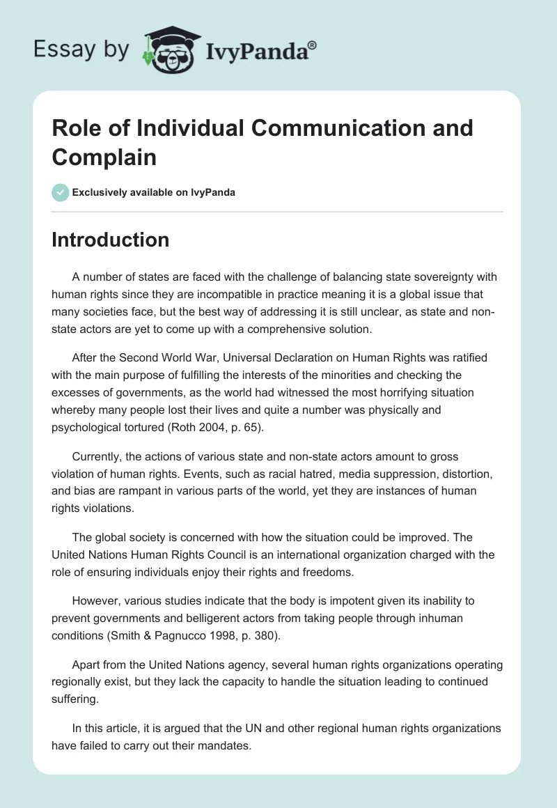Role of Individual Communication and Complain. Page 1