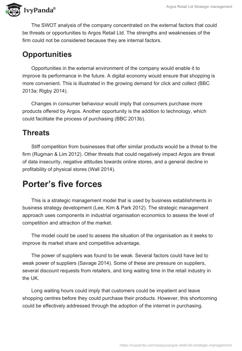 Argos Retail Ltd Strategic management. Page 4