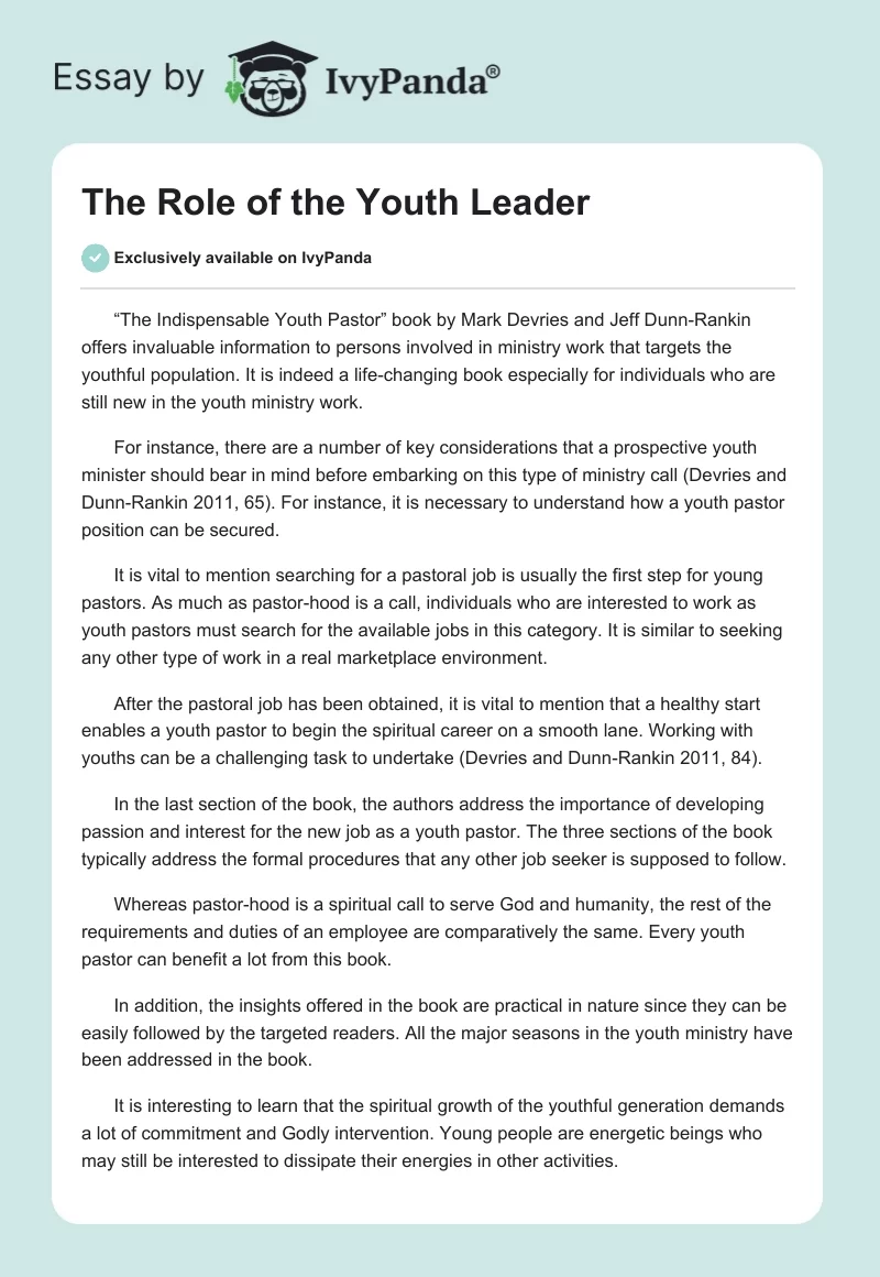 The Role of the Youth Leader. Page 1