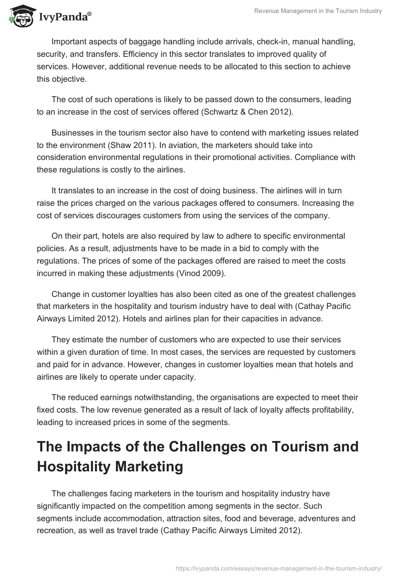 Revenue Management in the Tourism Industry. Page 4