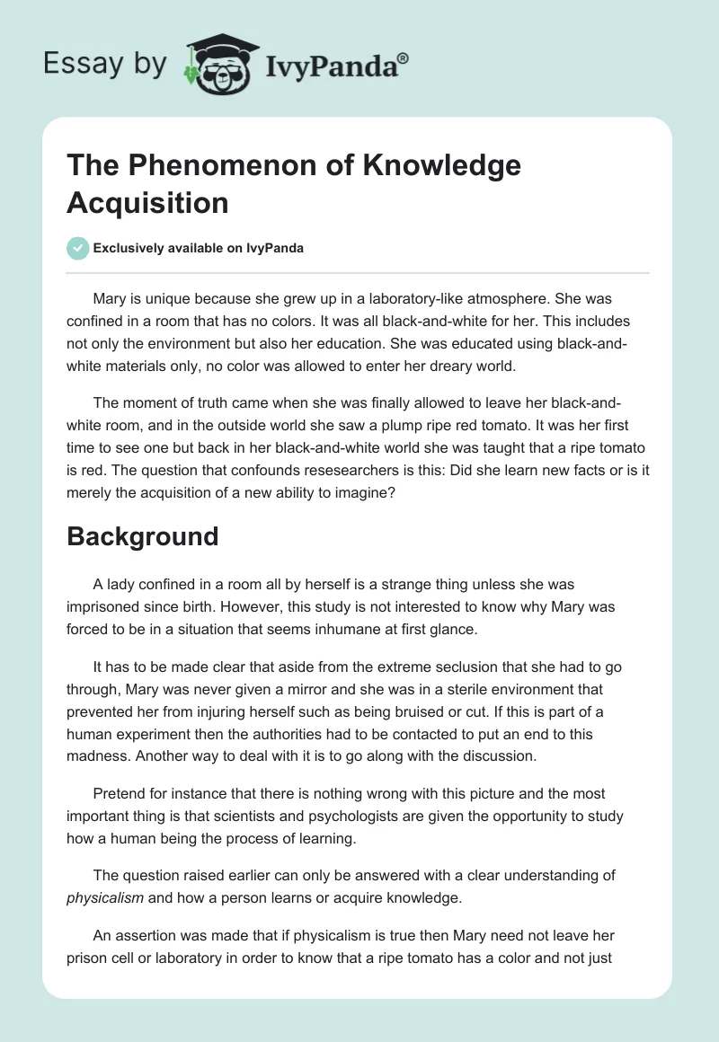 The Phenomenon of Knowledge Acquisition. Page 1