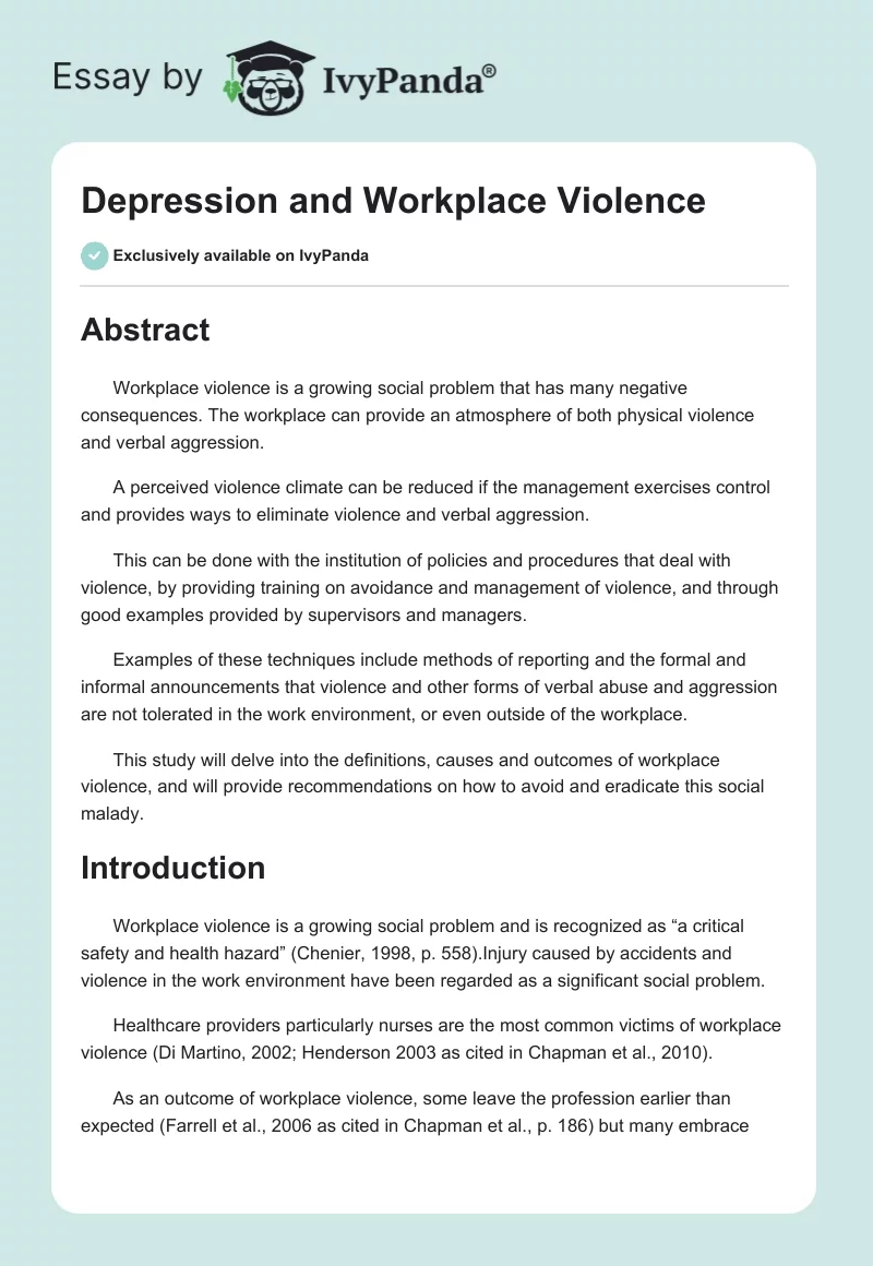 Depression and Workplace Violence. Page 1