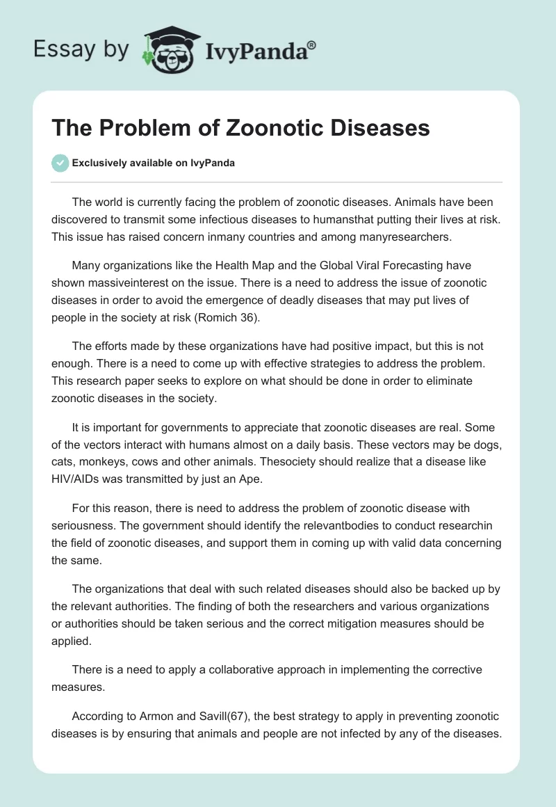 The Problem of Zoonotic Diseases. Page 1