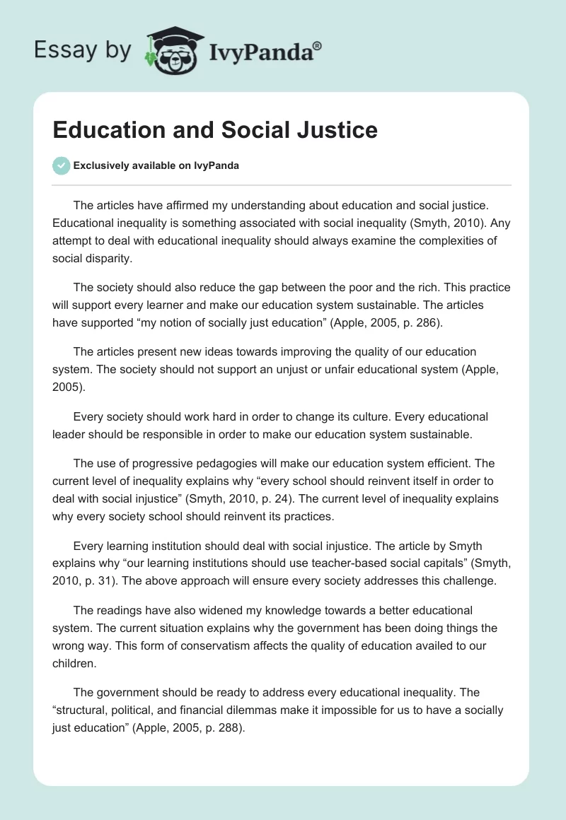 Education and Social Justice. Page 1