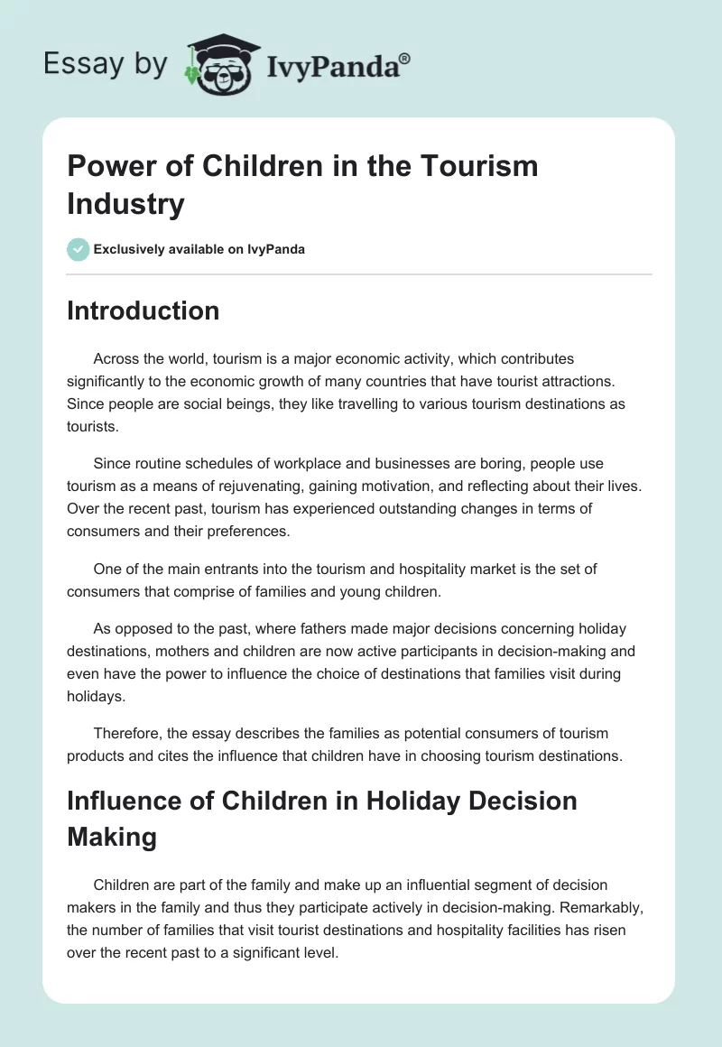 Power of Children in the Tourism Industry. Page 1