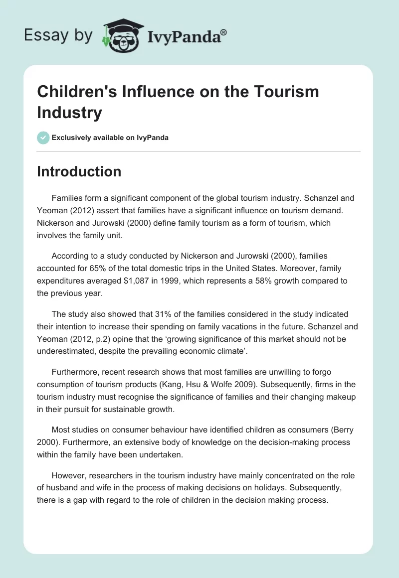 Children's Influence on the Tourism Industry. Page 1