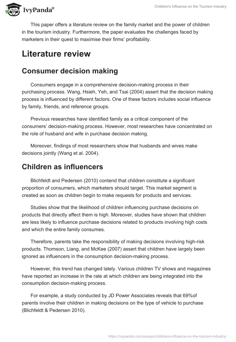 Children's Influence on the Tourism Industry. Page 2