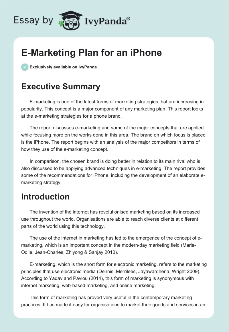 E-Marketing Plan for an iPhone. Page 1