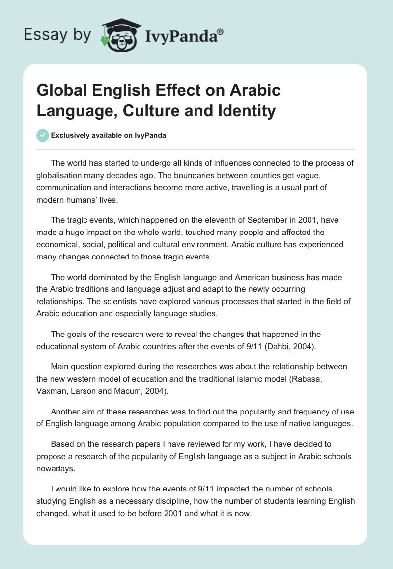 Global English Effect on Arabic Language, Culture and Identity. Page 1