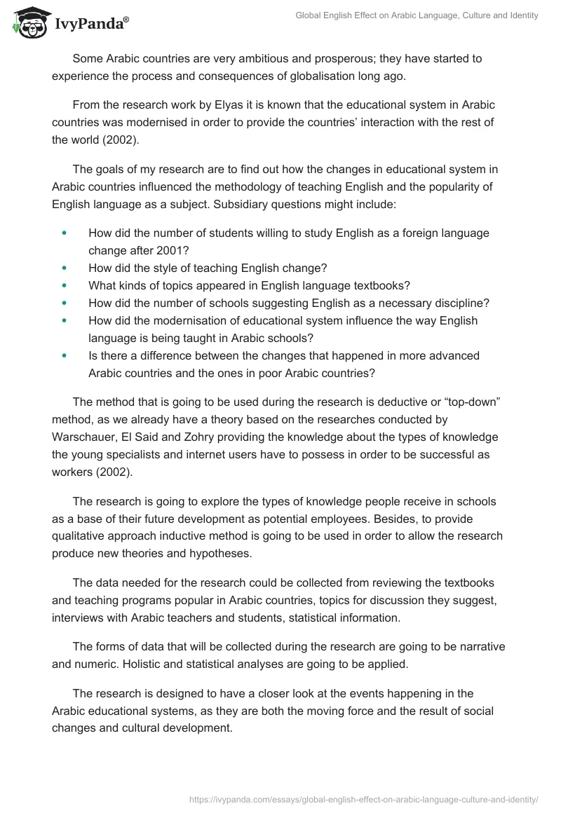 Global English Effect on Arabic Language, Culture and Identity. Page 2