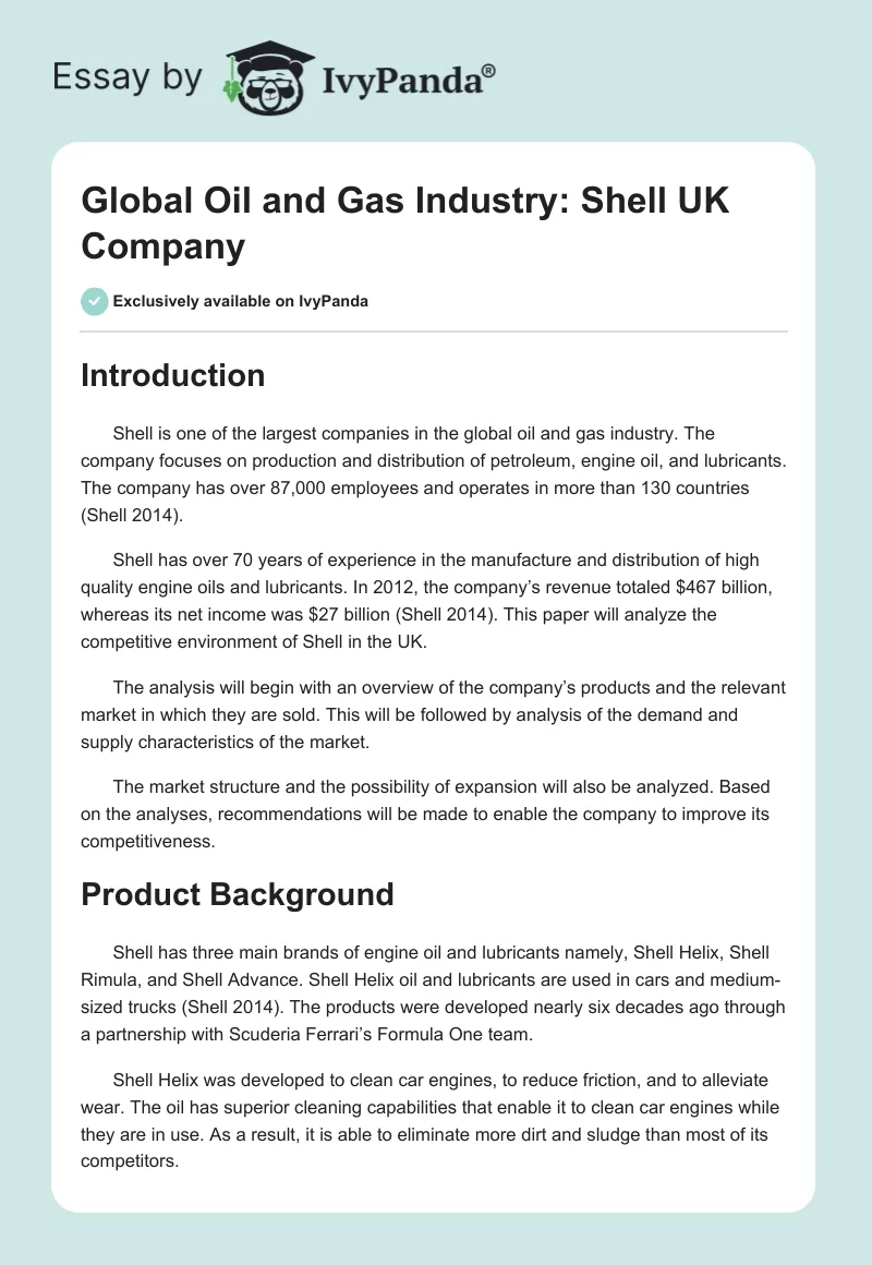 Global Oil and Gas Industry: Shell UK Company. Page 1