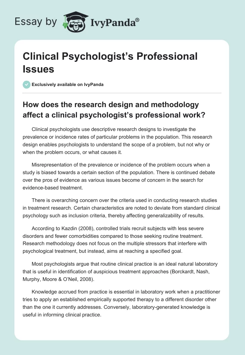 Clinical Psychologist’s Professional Issues. Page 1