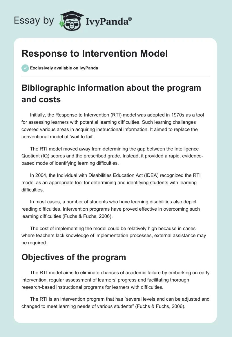 Response to Intervention Model. Page 1
