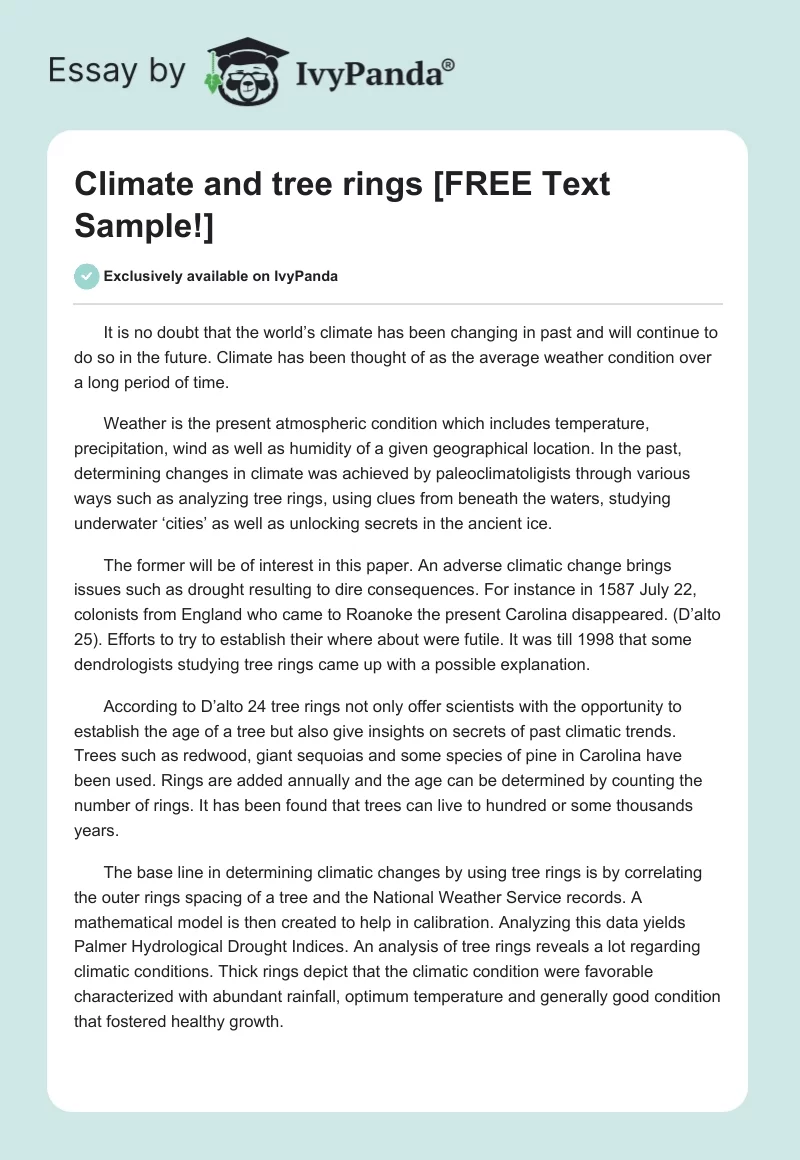 Climate and Tree Rings [FREE Text Sample!]. Page 1