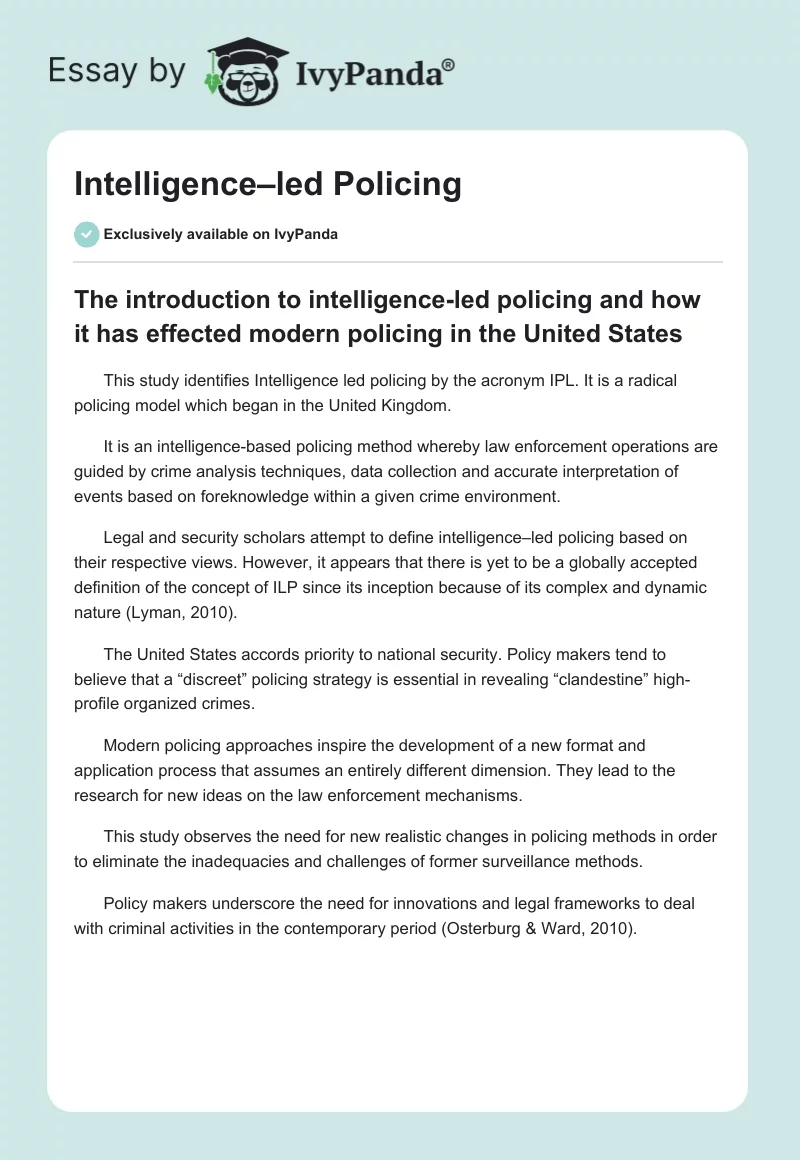 Intelligence–Led Policing. Page 1