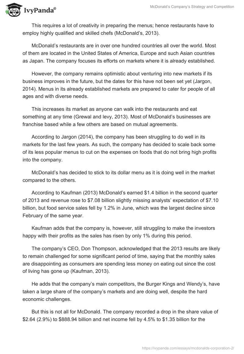 McDonald’s Company’s Strategy and Competition. Page 2