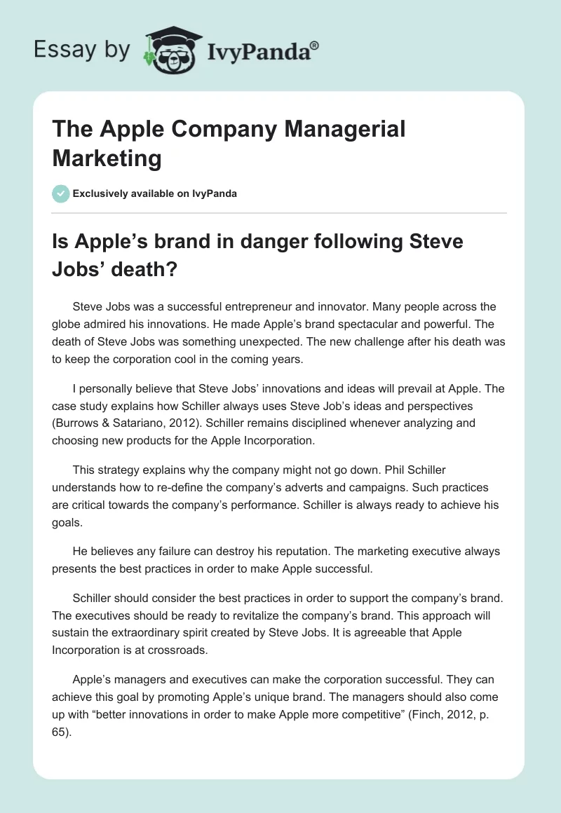 The Apple Company Managerial Marketing. Page 1