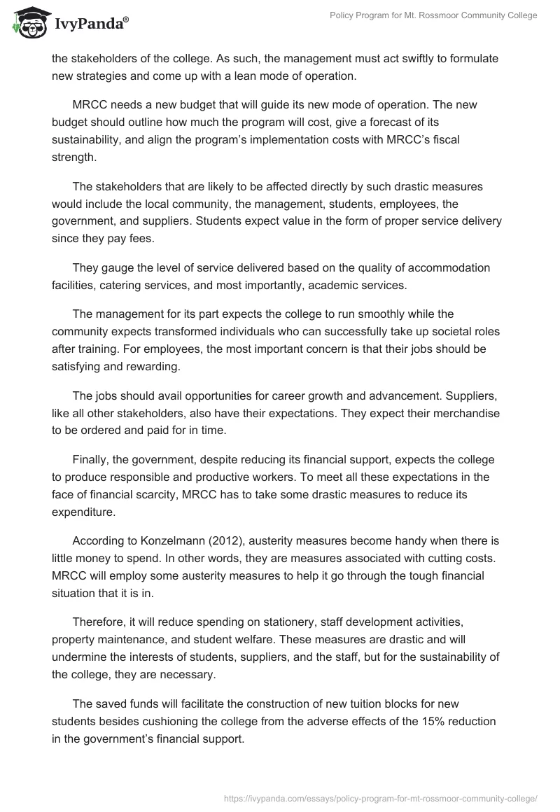 Policy Program for Mt. Rossmoor Community College. Page 2