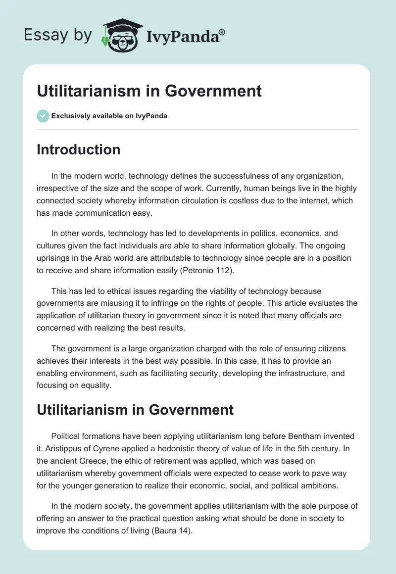 Utilitarianism in Government. Page 1