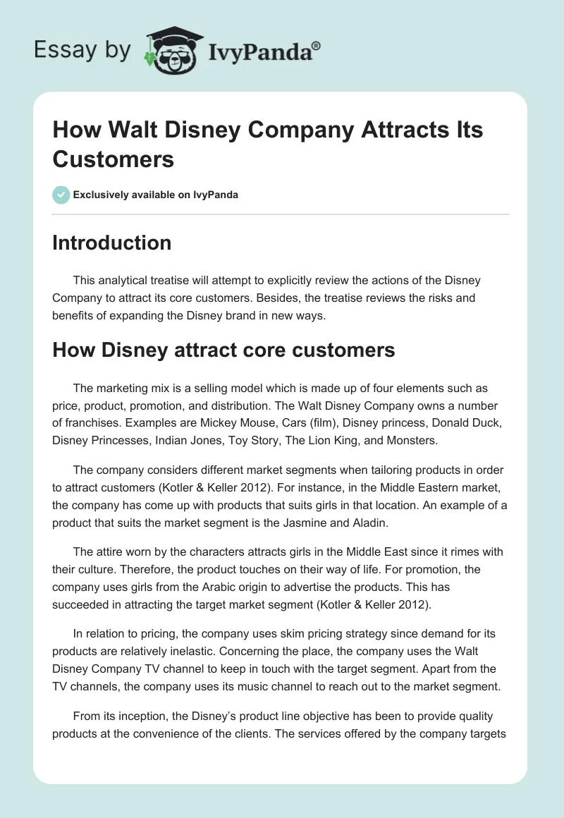 How Walt Disney Company Attracts Its Customers. Page 1