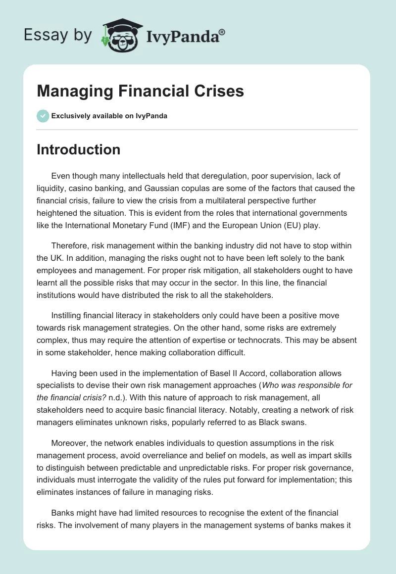 Managing Financial Crises. Page 1