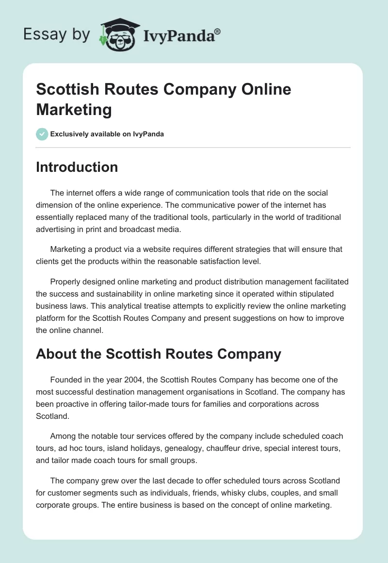 Scottish Routes Company Online Marketing. Page 1